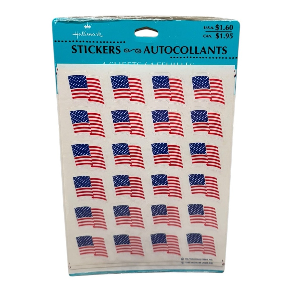 VTG 1987 Hallmark AMERICAN USA FLAGS Patriotic Stars & Strips Stickers 4 Sheets